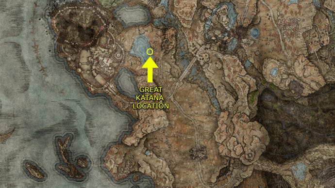 The location of the Great Katana on the Shadow of the Erdtree map.